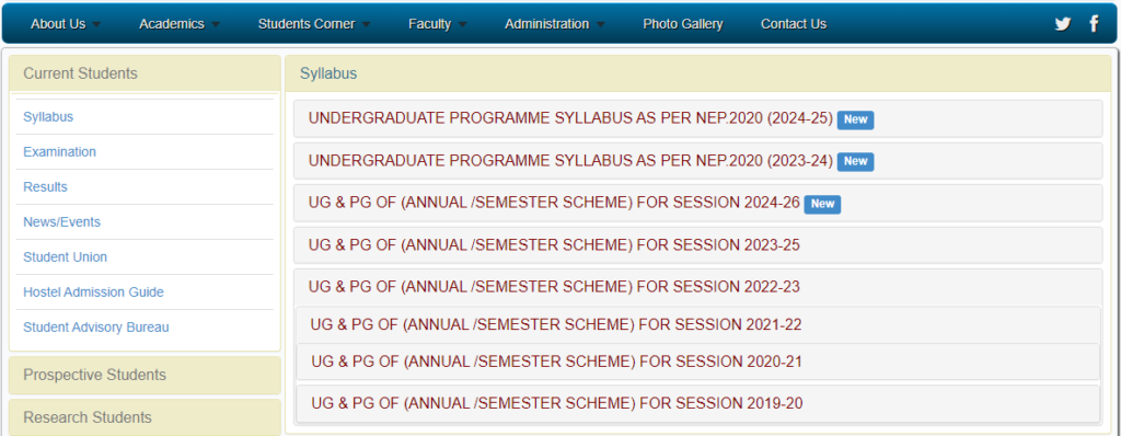 Rajasthan University Syllabus 2024-25